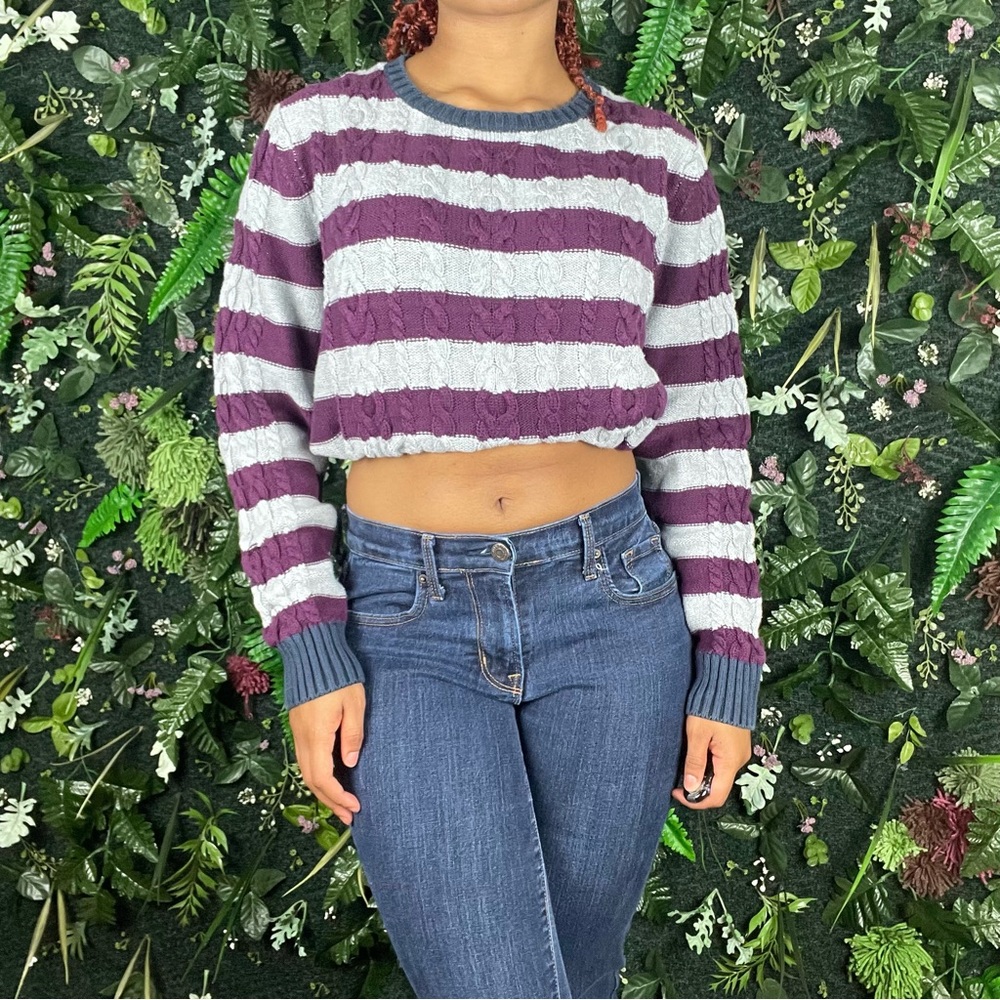 NOT FOR SALE Vintage 90’s cable knit sweater / navy blue purple and gray sweater